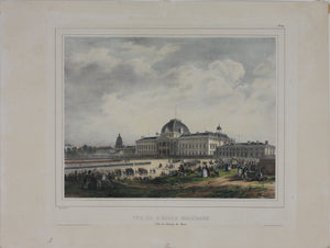 Jules Arnout. View of the Military School At Champs of Mars. Lithographie Lemercie.  Hand colored. Circa 1840.