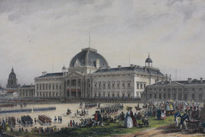 Jules Arnout. View of the Military School At Champs of Mars. Lithographie Lemercie.  Hand colored. Circa 1840.