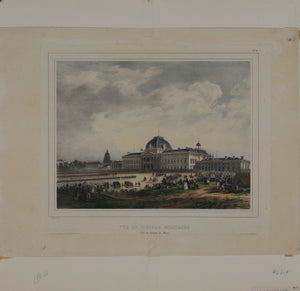 Jules Arnout. View of the Military School At Champs of Mars. Lithographie Lemercie.  Hand colored. Circa 1840.