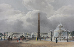 Louis-Jules Arnout. Vue de l'obélisque du Luxor. Lithographie Lemercier.  Hand colored. Circa 1840.