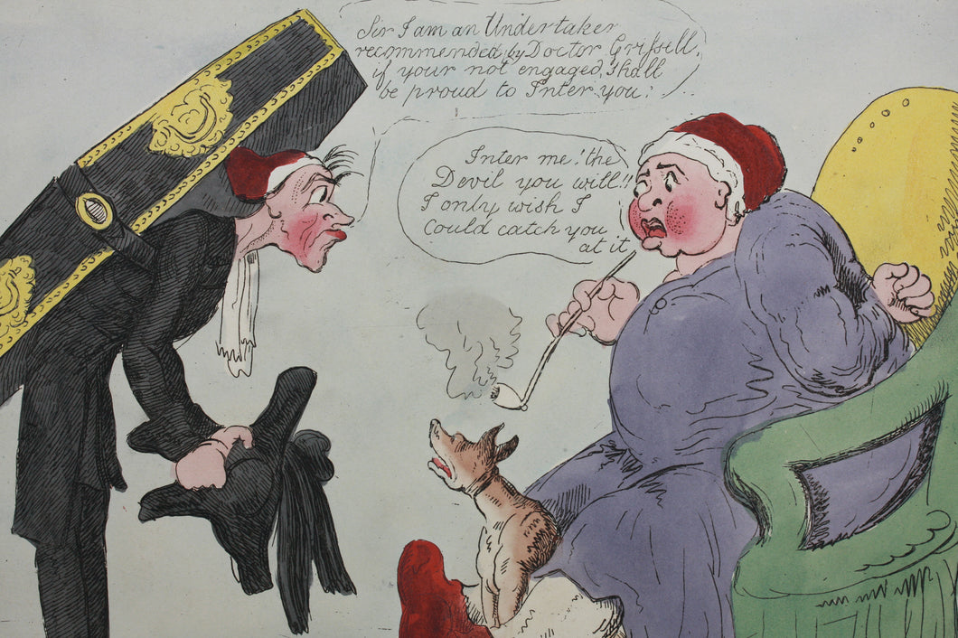 Richard Newton. An undertakers visit! Etching. Hand-colored. After 1804.