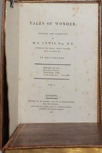 LEWIS, Matthew Gregory. Tales of Wonder, London, W. Bulmer and Co., 1801, 2 vols., 8°.