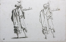 Load image into Gallery viewer, Jacques Callot, after. Male figure &quot;Man Seen from Behind, Right Arm Extended&quot;.
