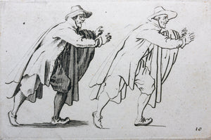 Jacques Callot, after. Male figure "Running Man". Etching. Early 18th century.