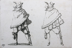 Jacques Callot, after. Male figure "Man Wrapped in His Mantle". Etching. Early 18th century.