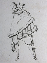 Load image into Gallery viewer, Jacques Callot, after. Male figure &quot;Man Wrapped in His Mantle&quot;. Etching. Early 18th century.
