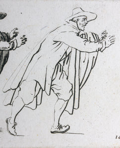 Jacques Callot, after. Male figure "Running Man". Etching. Early 18th century.