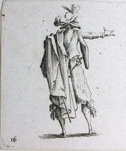 Load image into Gallery viewer, Jacques Callot, after. Male figure &quot;Man Seen from Behind, Right Arm Extended&quot;.
