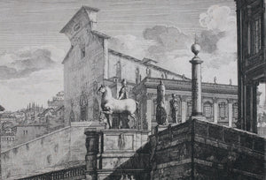 Luigi Rossini. Veduta di fianco del Campidoglio di Roma. Etching. 1819.