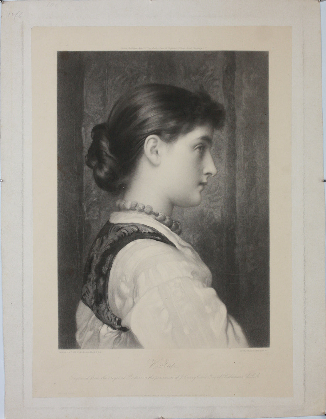 Frederick Lord Leighton of Stretton, after. Viola. Engraving by George H Every. 1882.