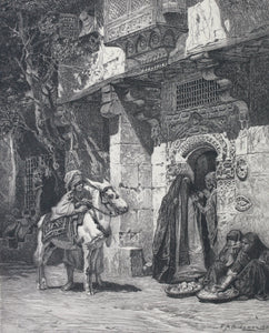 Frederick Arthur Bridgman, after. Lady of Cairo Visiting. Etching by James David Smillie. 1880.