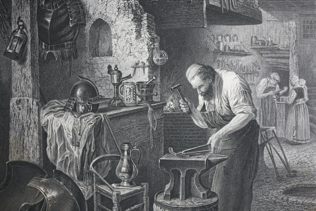 Henry Leys, after. The Armourer. Engraved by John Godfrey. 1861