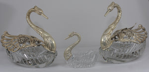 WB & Co. Swan candy dishes/salt cellars. Sterling silver and cut crystal. West Germany 1949 - 1990.