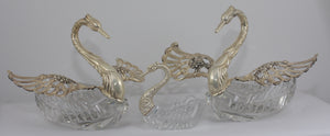 WB & Co. Swan candy dishes/salt cellars. Sterling silver and cut crystal. West Germany 1949 - 1990.