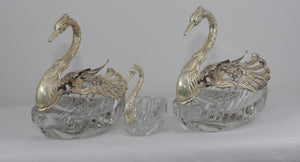 WB & Co. Swan candy dishes/salt cellars. Sterling silver and cut crystal. West Germany 1949 - 1990.