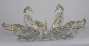 WB & Co. Swan candy dishes/salt cellars. Sterling silver and cut crystal. West Germany 1949 - 1990.
