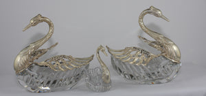 WB & Co. Swan candy dishes/salt cellars. Sterling silver and cut crystal. West Germany 1949 - 1990.