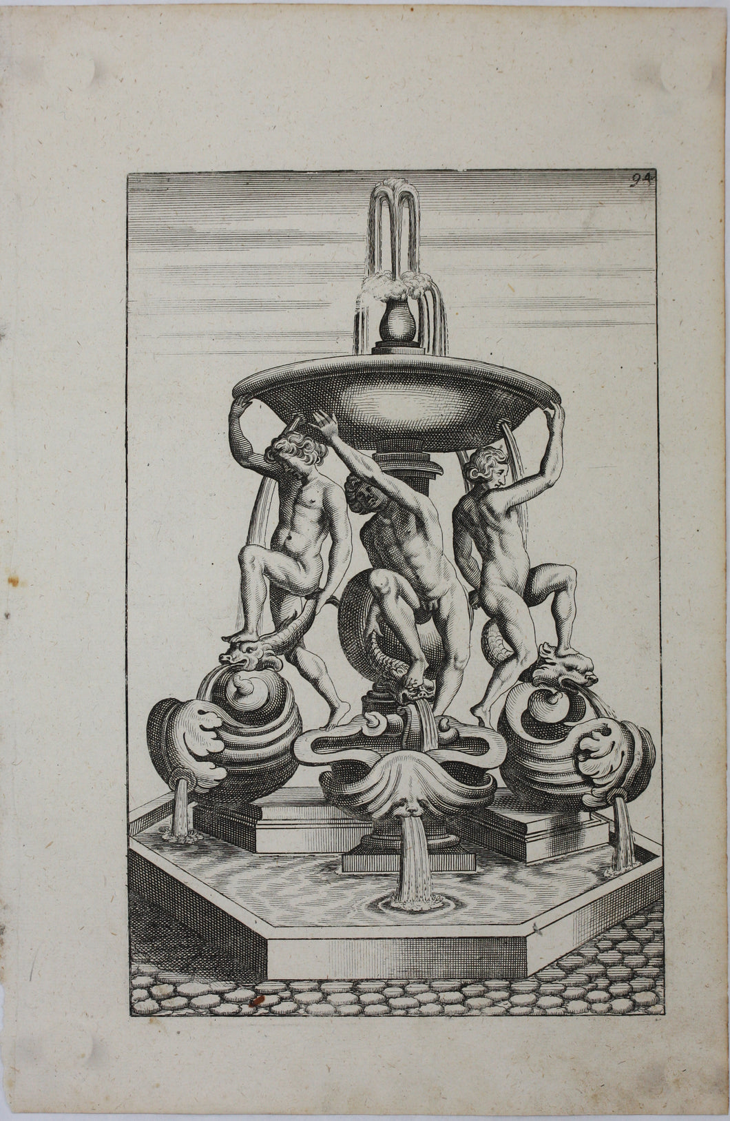 Georg Andreas Böckler. Fountain on the Piazza del Mattei in Rome. Engraving  #94. 1663