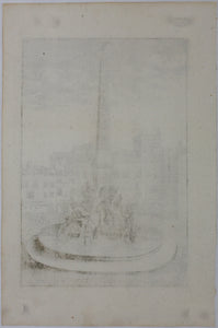 Georg Andreas Bockler. Four rivers fountain with Egyptian column on the Piazza Navona in Rome. Engraving #108. 1664.