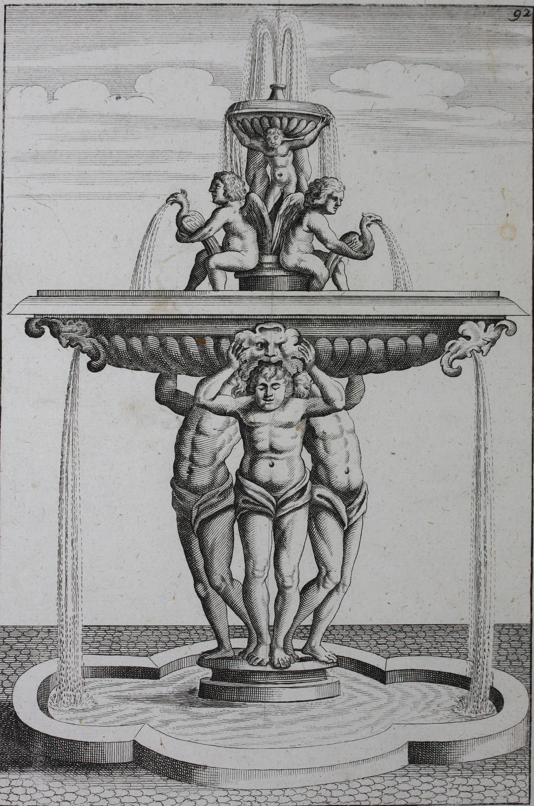 Georg Andreas Bockler. Fountain, designed and manufactured by Johann Maggio. Engraving #92. 1664.