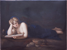 Load image into Gallery viewer, Antonio da Correggio, after. Mary Magdalene reading. Painting on porcelain plaque KPM. 19th century.
