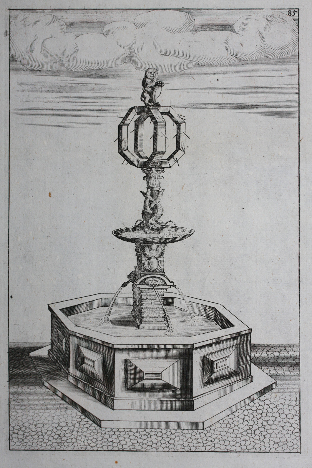 Georg Andreas Bockler. Fountain in Salzburg. Engraving #85. 1664.