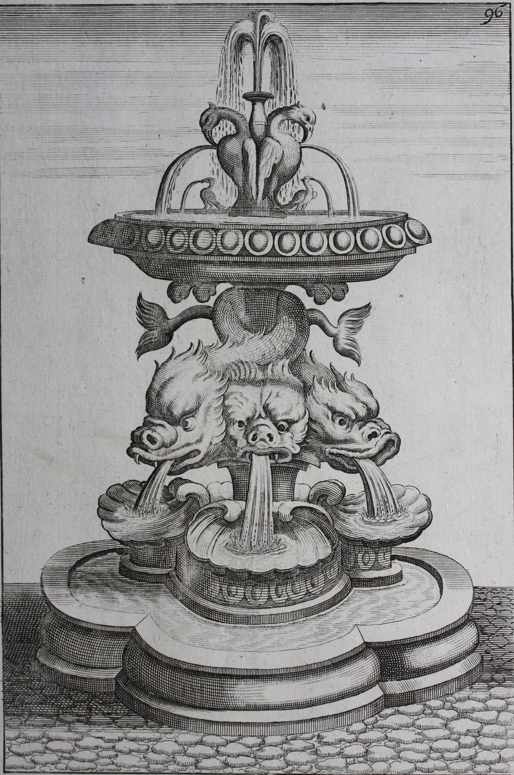 Georg Andreas Bockler. Fountain, designed and manufactured by Johann Maggio. Engraving #96. 1664.