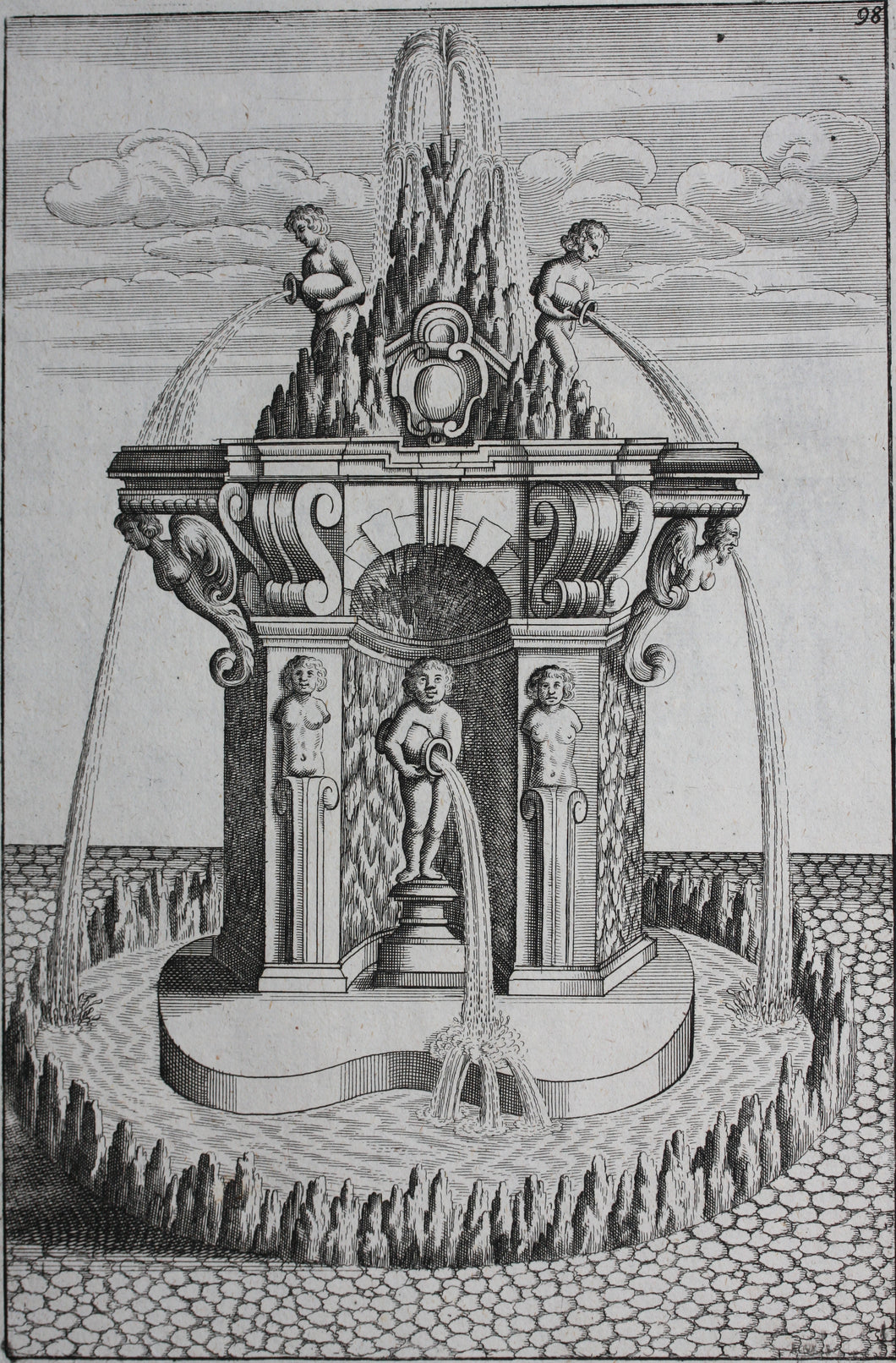 Georg Andreas Bockler. Fountain, designed and manufactured by Johann Maggio. Engraving #98. 1664.