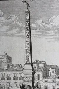 Georg Andreas Bockler. Four rivers fountain with Egyptian column on the Piazza Navona in Rome. Engraving #108. 1664.