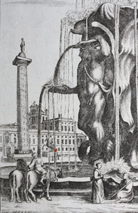 Georg Andreas Bockler. Fountain in Rome next to the Column of Marcus Aurelius. #99. 1664.