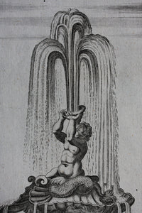 Georg Andreas Bockler. Fountain Triton in Piazza Barberini in Rome. Engraving #97. 1664.