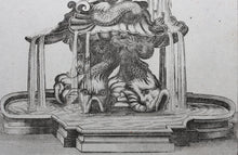 Load image into Gallery viewer, Georg Andreas Bockler. Fountain Triton in Piazza Barberini in Rome. Engraving #97. 1664.
