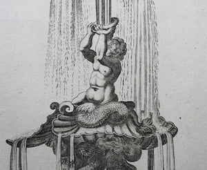 Georg Andreas Bockler. Fountain Triton in Piazza Barberini in Rome. Engraving #97. 1664.