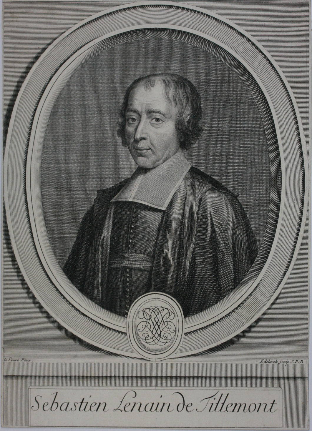 Claude Lefèbvre, after. Sébastien Lenain de Tillemont. Engraved by Gérard Edelinck. Ca. 1700.