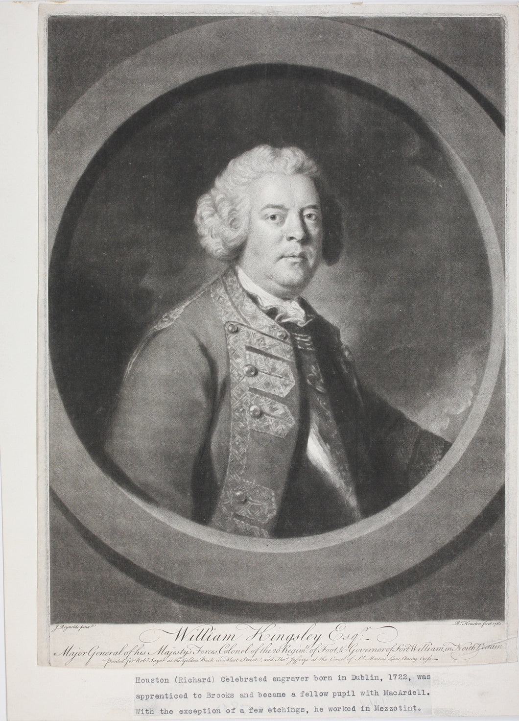 Sir Joshua  Reynolds, after. William Kingsley Esq. Mezzotint by Richard Houston. 1760.