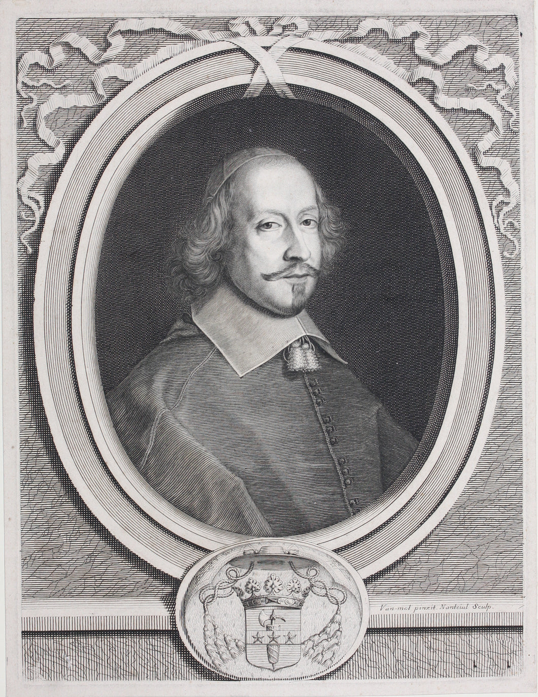 Pieter van Mol, after. Portrait of Cardinal Mazarin. Engraved by Robert Nanteuil. C.1657.