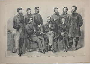 Photography Brady, Washington, D. C., after. Sherman and his generals. Wood engraving. 1865.