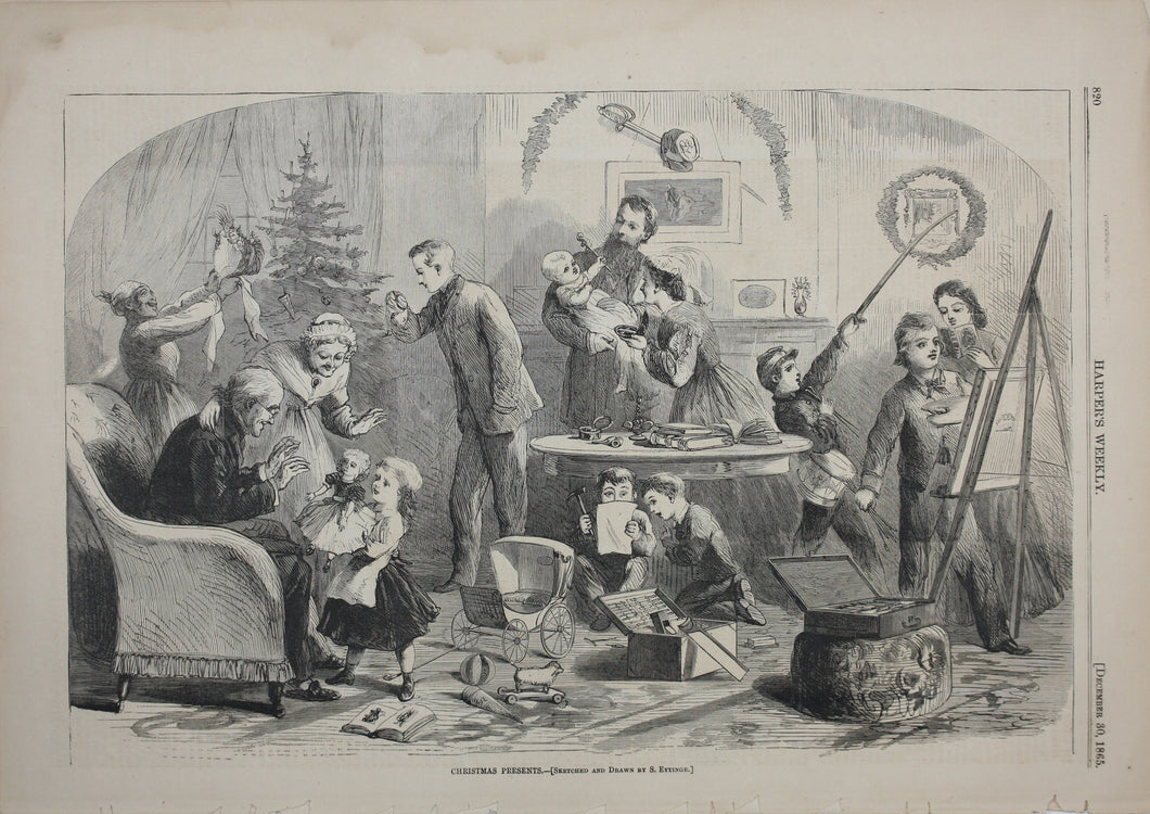 Solomon Eytinge, Jr. Christmas presents. Wood engraving. 1865.