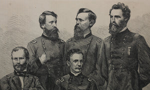 Photography Brady, Washington, D. C., after. Sherman and his generals. Wood engraving. 1865.