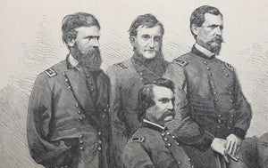 Photography Brady, Washington, D. C., after. Sherman and his generals. Wood engraving. 1865.