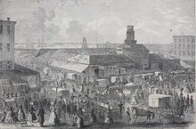 Load image into Gallery viewer, Stanley Fox, after. Washington Market, New York City. Wood engraving. 1866.
