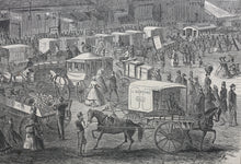 Load image into Gallery viewer, Stanley Fox, after. Washington Market, New York City. Wood engraving. 1866.

