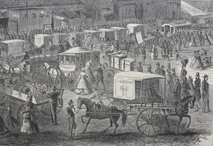 Stanley Fox, after. Washington Market, New York City. Wood engraving. 1866.