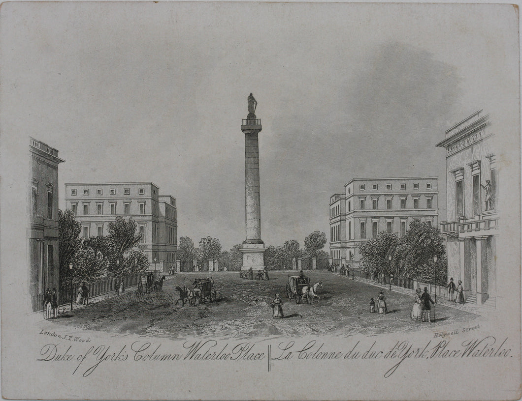 Joseph Thomas Wood, publisher. Duke of Yorks Column Waterloo Place. Enamel card. Circa 1851.
