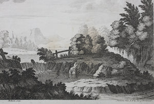 Jean Baptiste Claude Chatelain, attributed to, after. Landscape with waterfall. Engraved by R.Roberts. Mid.-18th Century.