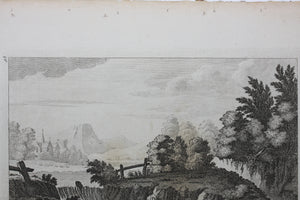 Jean Baptiste Claude Chatelain, attributed to, after. Landscape with waterfall. Engraved by R.Roberts. Mid.-18th Century.