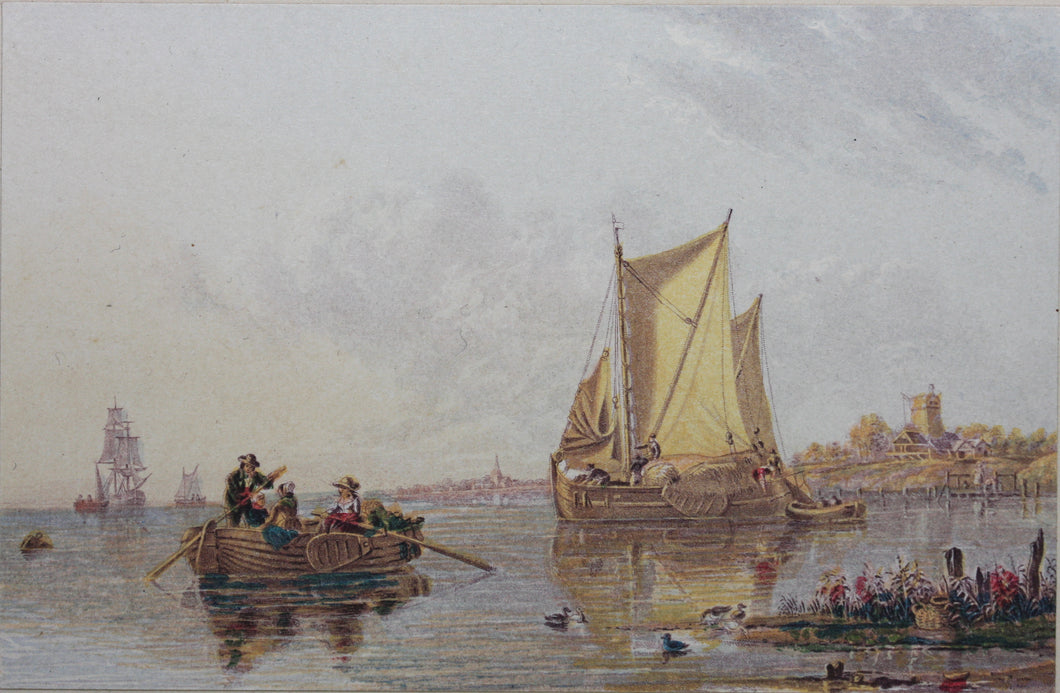 George Baxter. River Scene, Holland. Baxter print. C. 1847 - 1849.