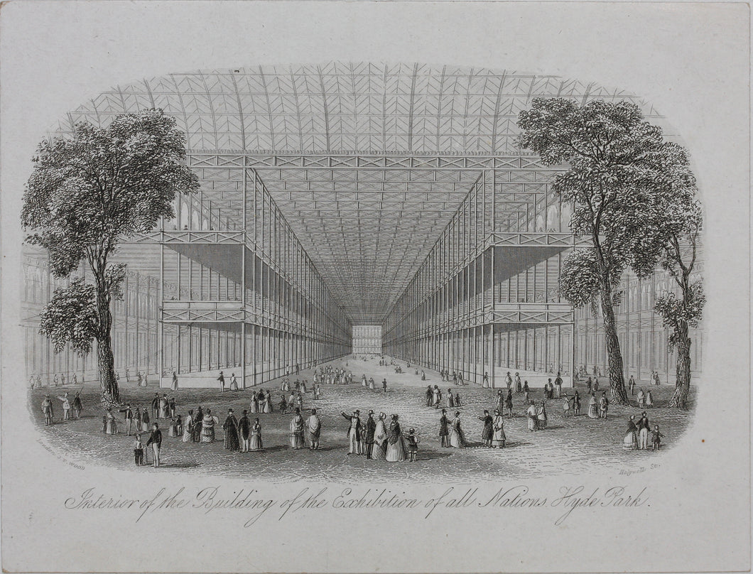 Joseph Thomas Wood, publisher. Interior of the Building of the Exhibition of all Nations Hyde Park. Enamel card. Circa 1851.