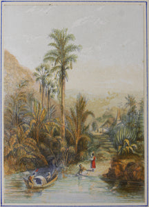 George Baxter after Edward Angelo Goodall. Indian Settlement. Baxter print. 1847.