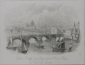 Joseph Thomas Wood, publisher. London Bridge from Surry side of River Thames. Enamel card. Circa 1851.